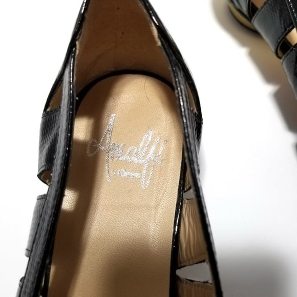 Amalfi Peep Toe Black Flats with Gold Heel - Picture 6 of 6